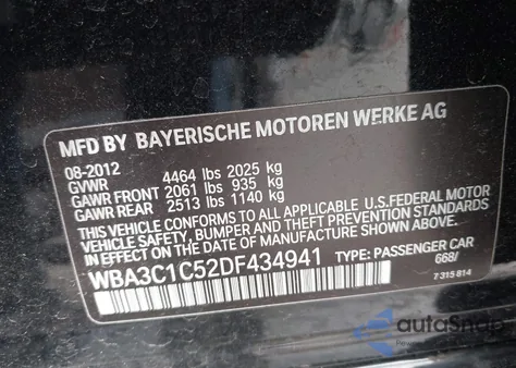 2013 BMW 328I z USA, uszkodzony, nr VIN WBA3C1C52DF434941